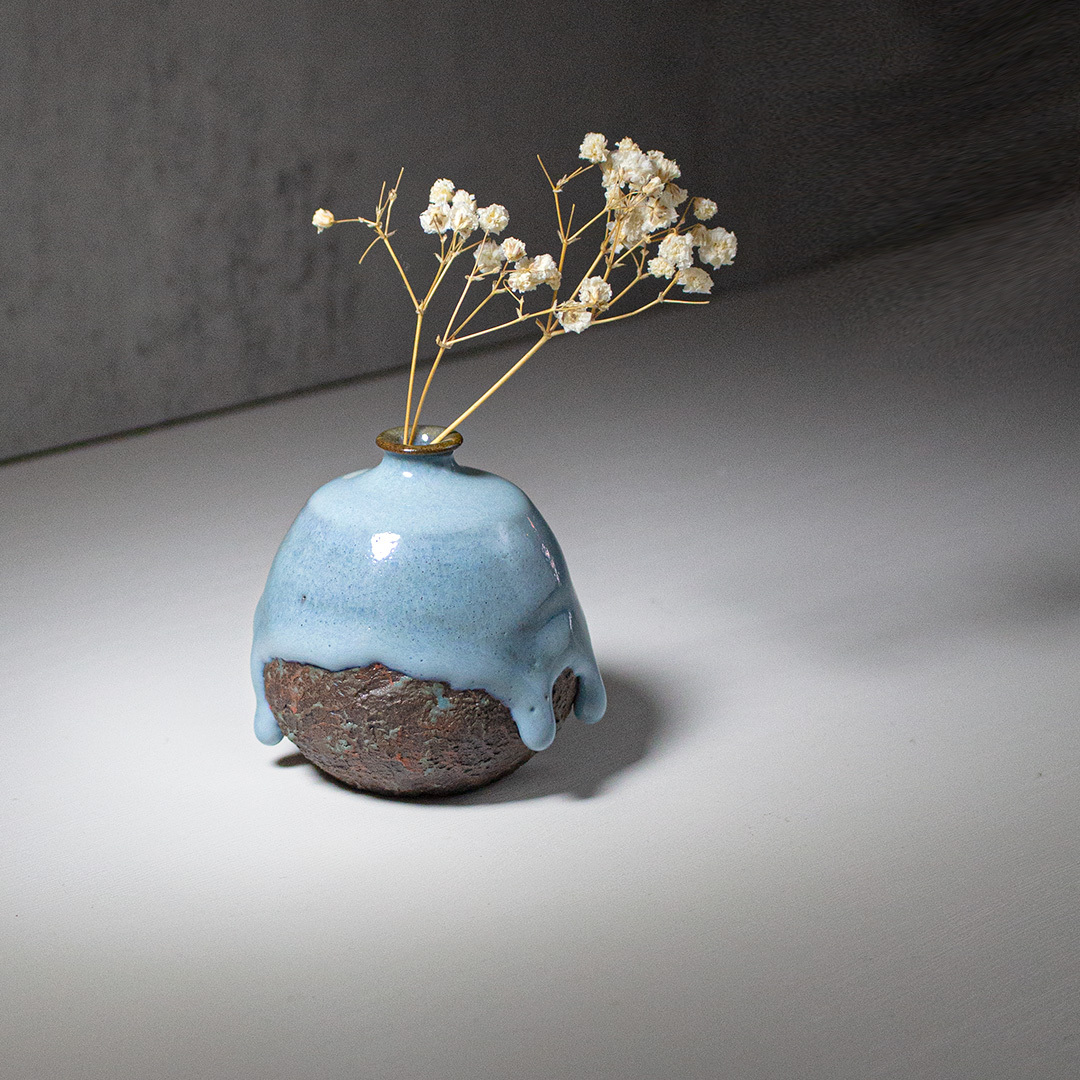 半水珠釉銅紅小花器