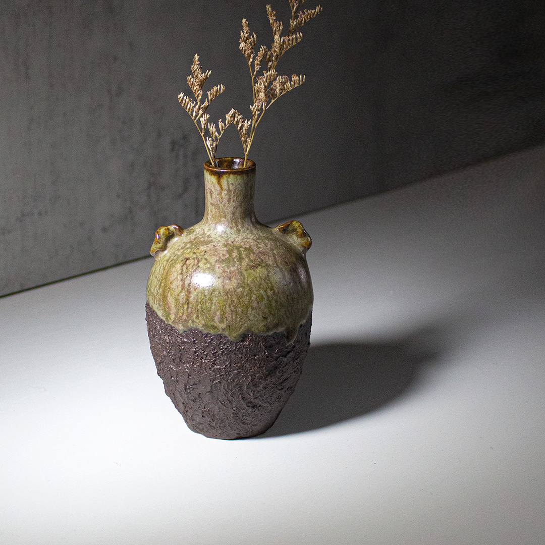 秋煙銅礦半釉花器