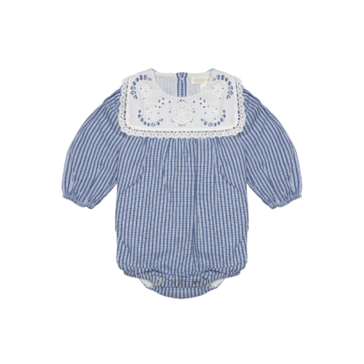 預購𓂃LOUISEMISHA│Ilaria Rompers復古翻領格紋包屁衣．Blue Sonnet Vichy