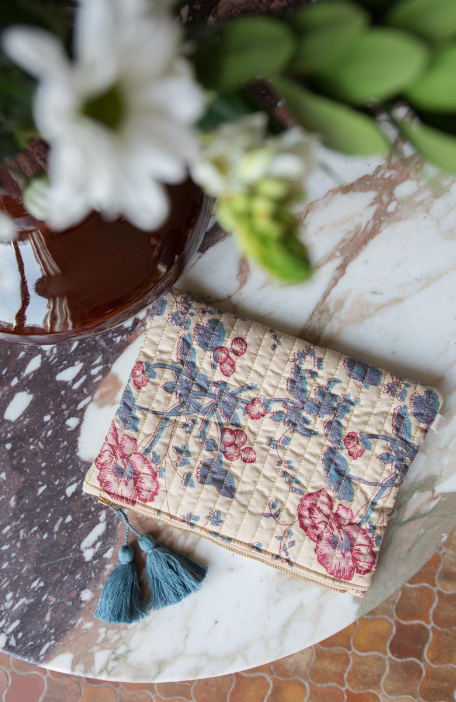 LOUISEMISHA│Domina Pouch流蘇拉鍊收納袋．Cream Poppies