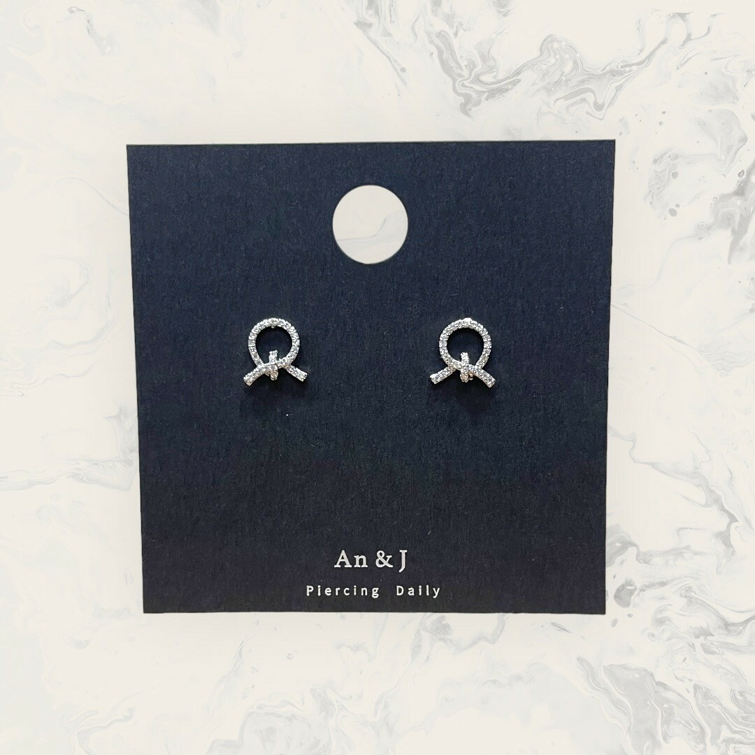 韓國直送-銀針 線鋯圓框下打結 鍍14K