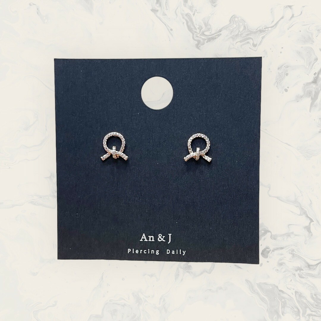 韓國直送-銀針 線鋯圓框下打結 鍍14K