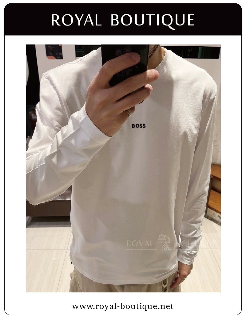 BOSS 胸前英字小LOGO素面薄長T