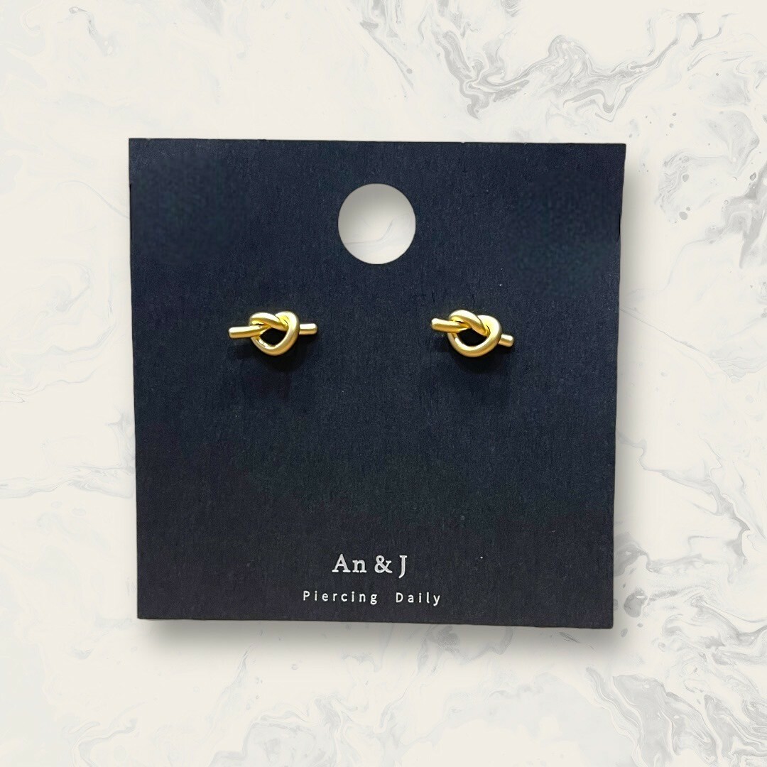 韓國直送-銀針 霧面金屬打結圈 鍍14K