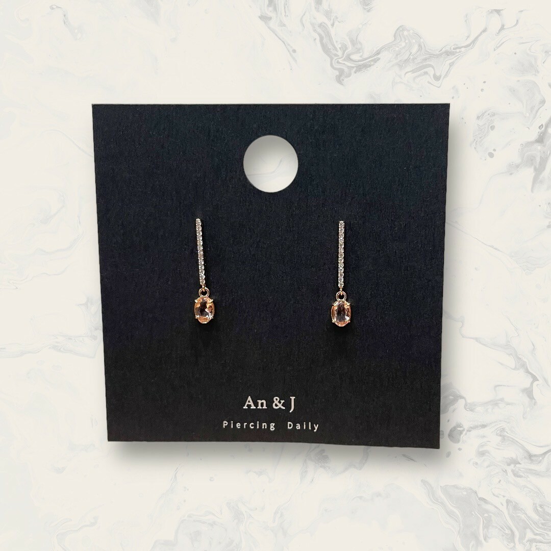 韓國直送-銀針 直線鋯吊四爪橘橢圓鋯 鍍14K