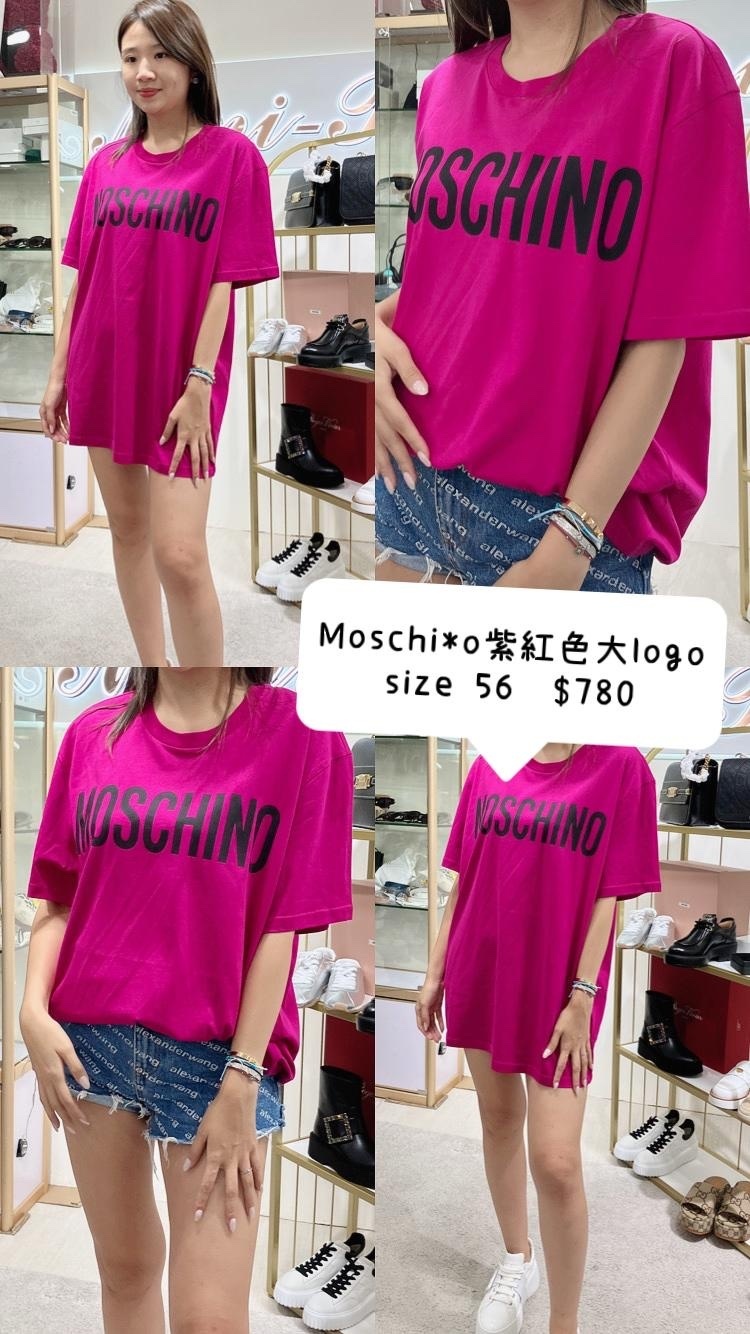 MOSCHINO粉色黑字LOGO TEE -M