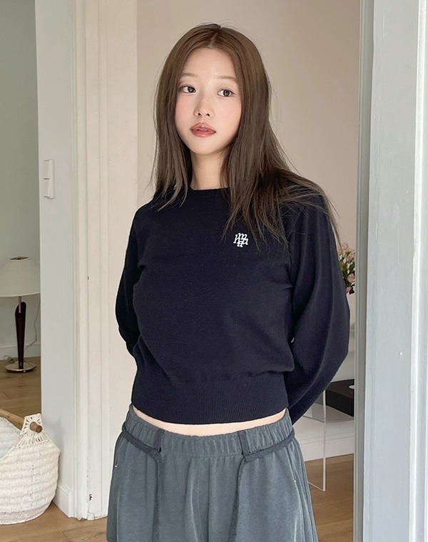 muahmuah - STITCH LOGO BASIC KNIT (BLACK)