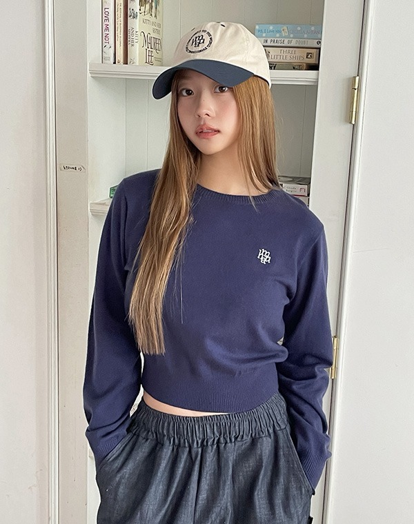 muahmuah - STITCH LOGO BASIC KNIT (NAVY)