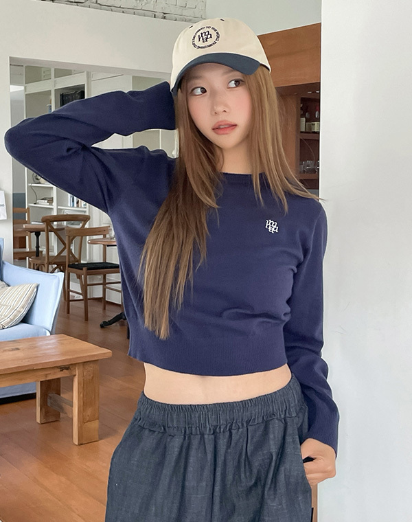 muahmuah - STITCH LOGO BASIC KNIT (NAVY)