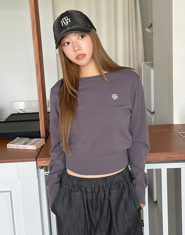 muahmuah - STITCH LOGO BASIC KNIT (DARK GREY)