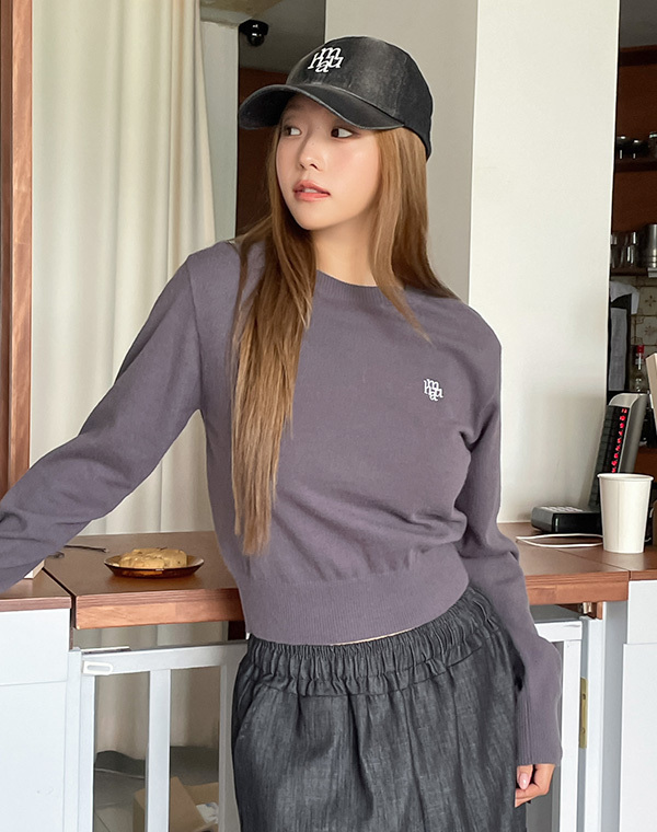 muahmuah - STITCH LOGO BASIC KNIT (DARK GREY)