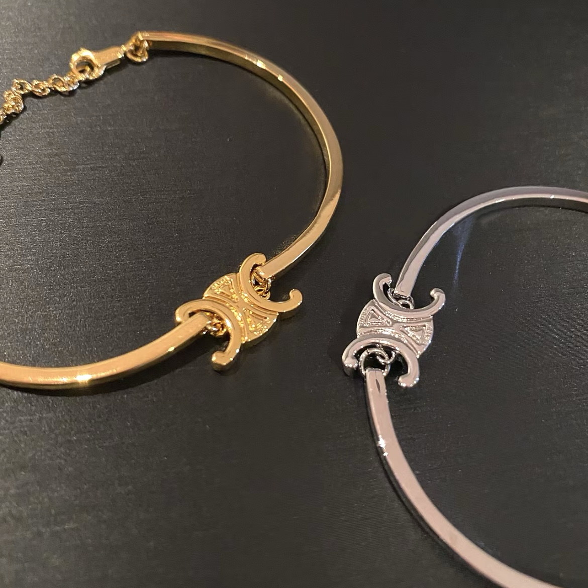 18k ce”標誌金銀凱旋門定製半鐲鍊