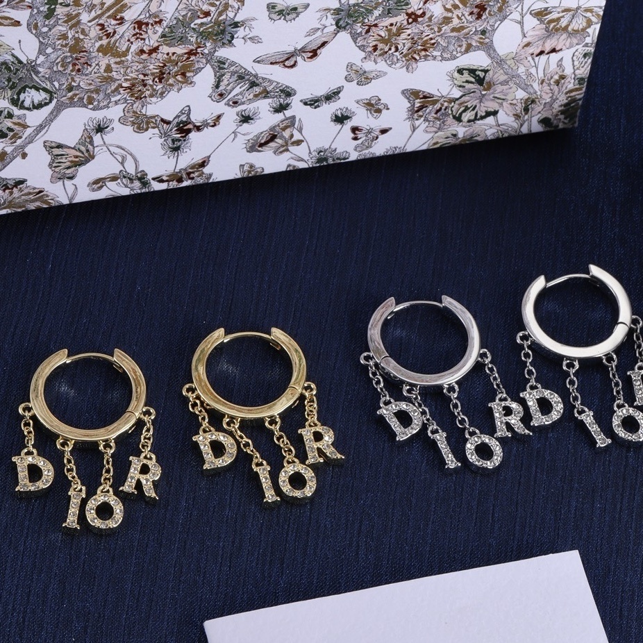 18k DIOR英字鑲鑽流蘇”定製耳釦墜