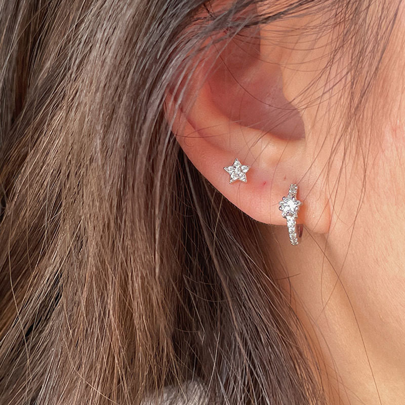 silver銀鑽星空耳釦釘
