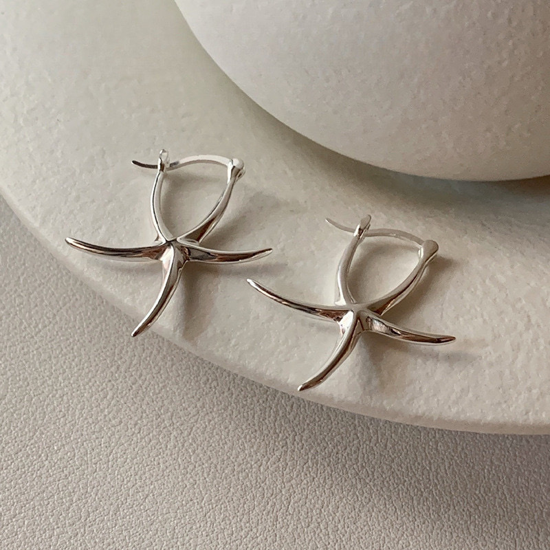 日落海沙銀海星 耳釦釘