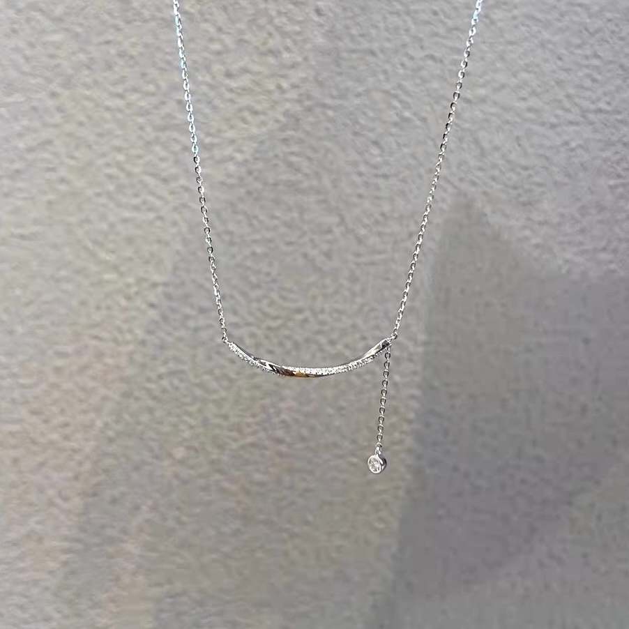 14k高級溫柔銀鑽smile”水波紋吊墜鑽項鍊