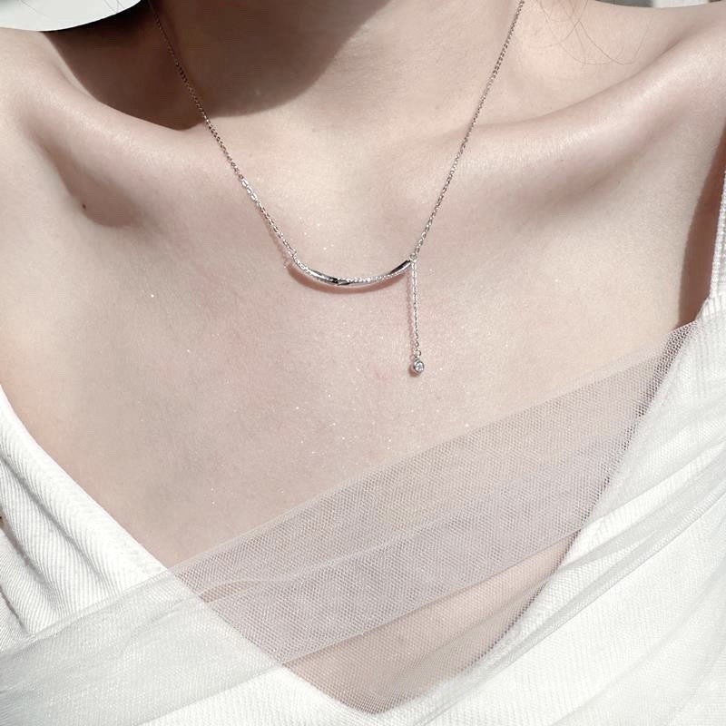 14k高級溫柔銀鑽smile”水波紋吊墜鑽項鍊