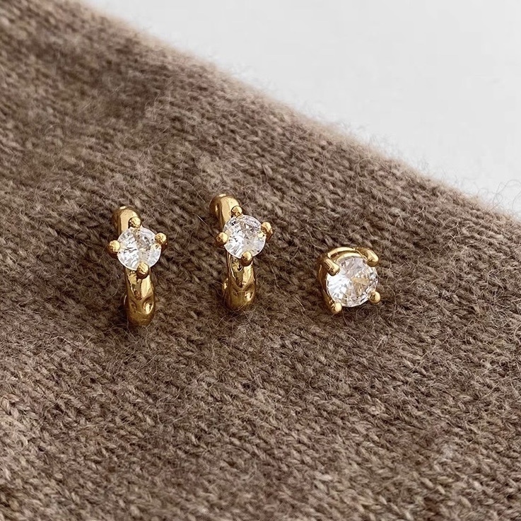 gold日常精緻圓金鑽耳釦/耳釘三合一set