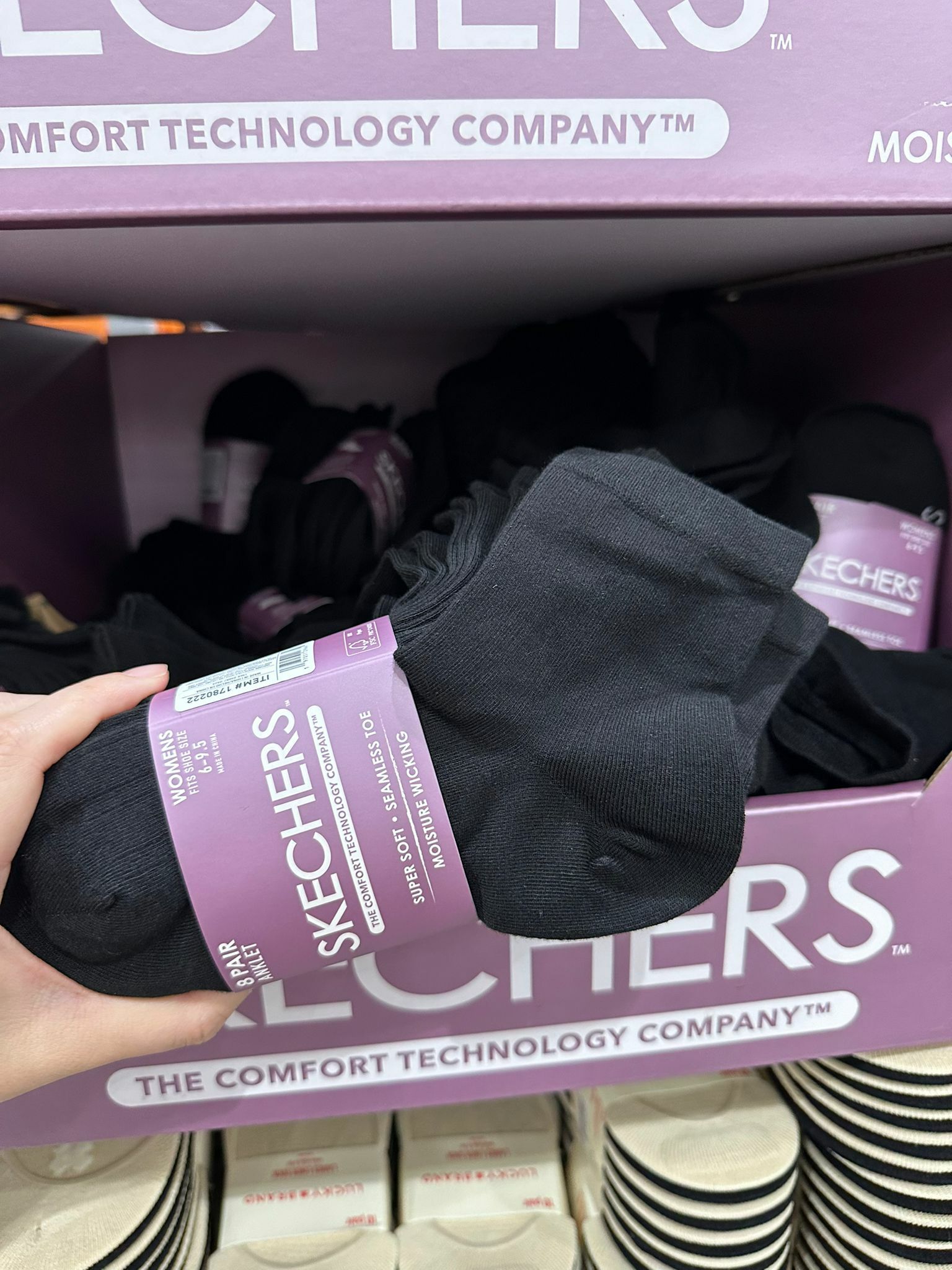 【預購】Skechers F082111 8對裝女裝襪 (黑色)