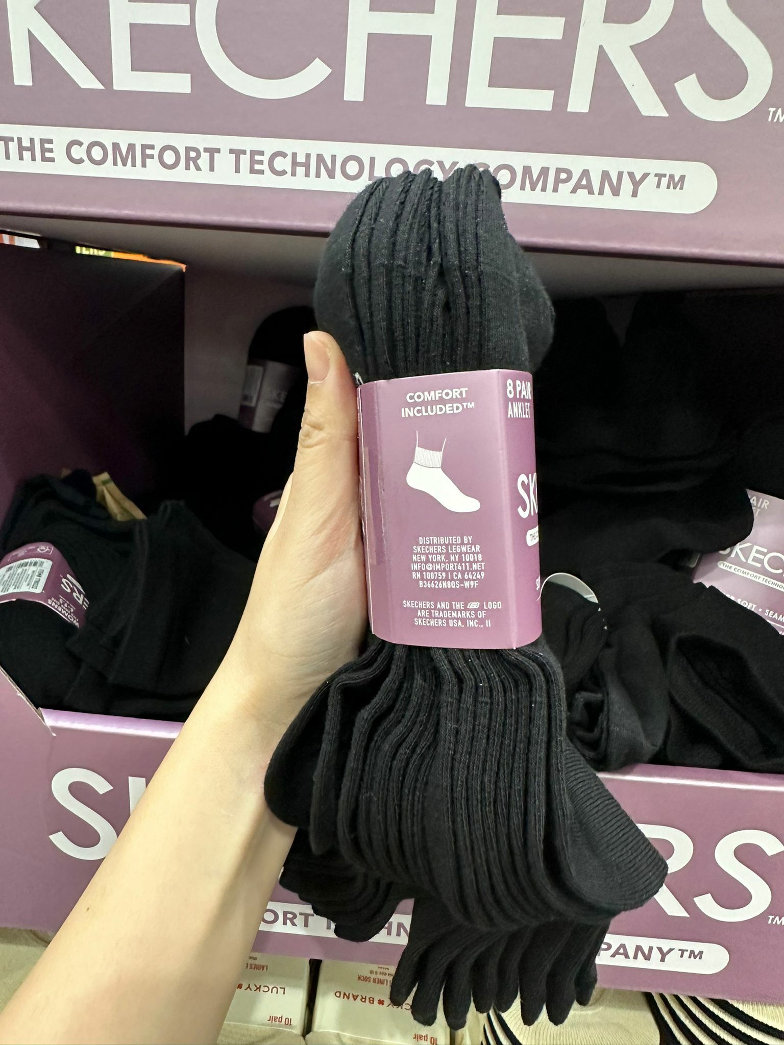 【預購】Skechers F082111 8對裝女裝襪 (黑色)