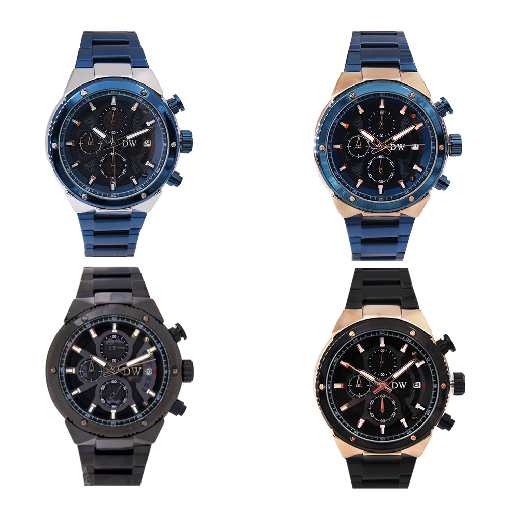 【DW 島武】D3207 勁酷裝甲 真三眼計時 帶日期 不鏽鋼腕錶-