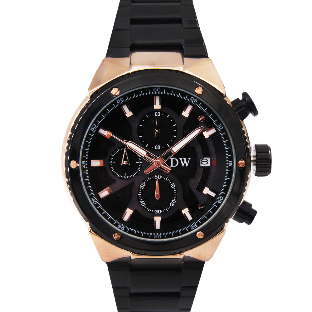 【DW 島武】D3207 勁酷裝甲 真三眼計時 帶日期 不鏽鋼腕錶-