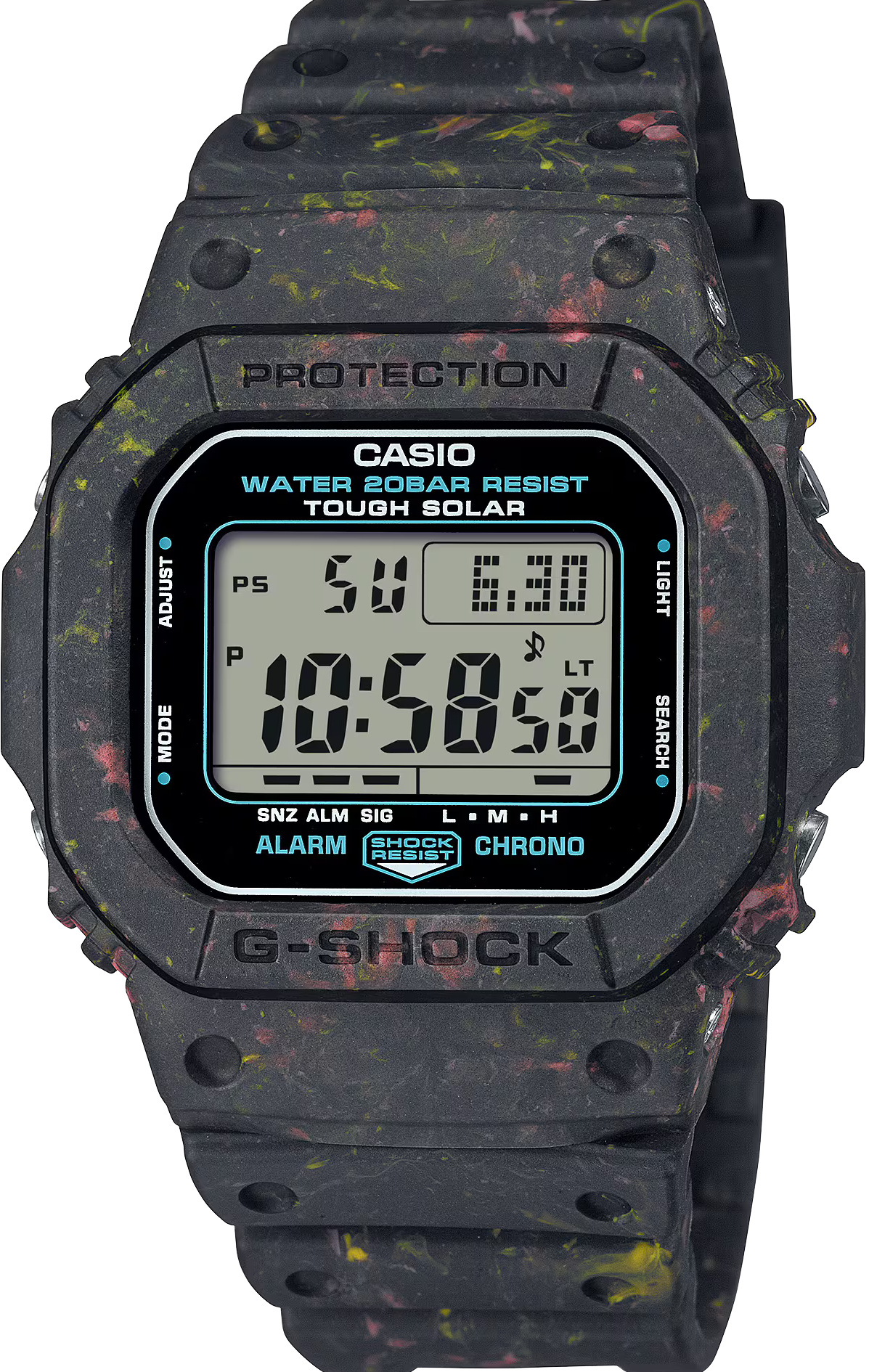 萬年鐘錶 - G-SHOCK  獨特造型環保色彩太陽能防震雙顯電子錶  G-5600BG-1 錶徑 : 43.2 MM