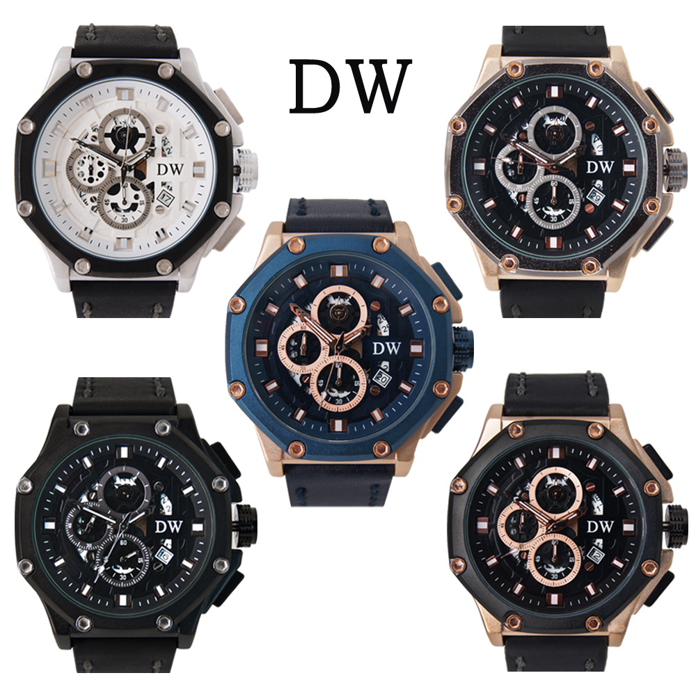 【DW 島武】D3209 真三眼計時 帶日期 皮帶 手錶-