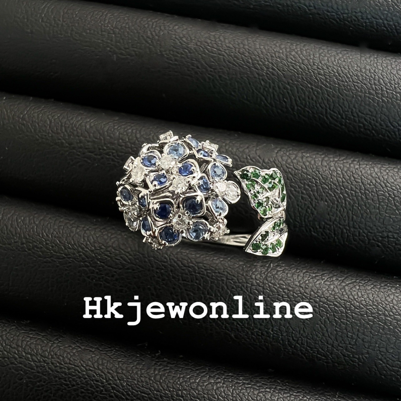 18K White Gold Sapphire Hydrangea Macrophylla Ring