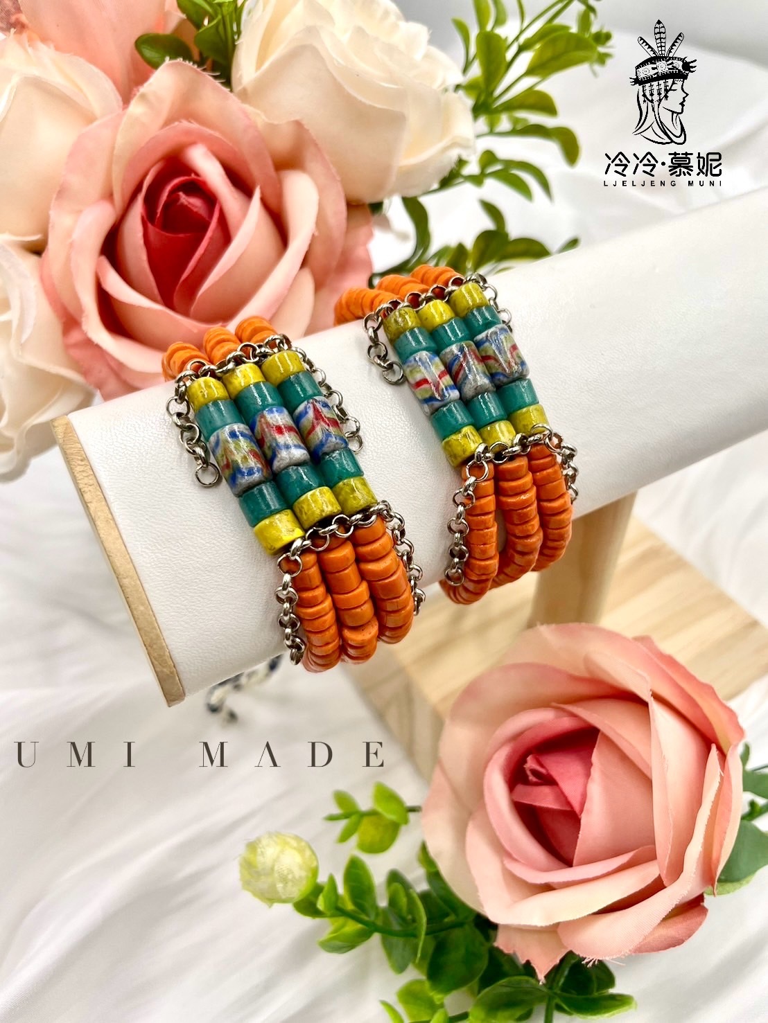 W-No.4貿易扁橘珠三排手鍊16cm