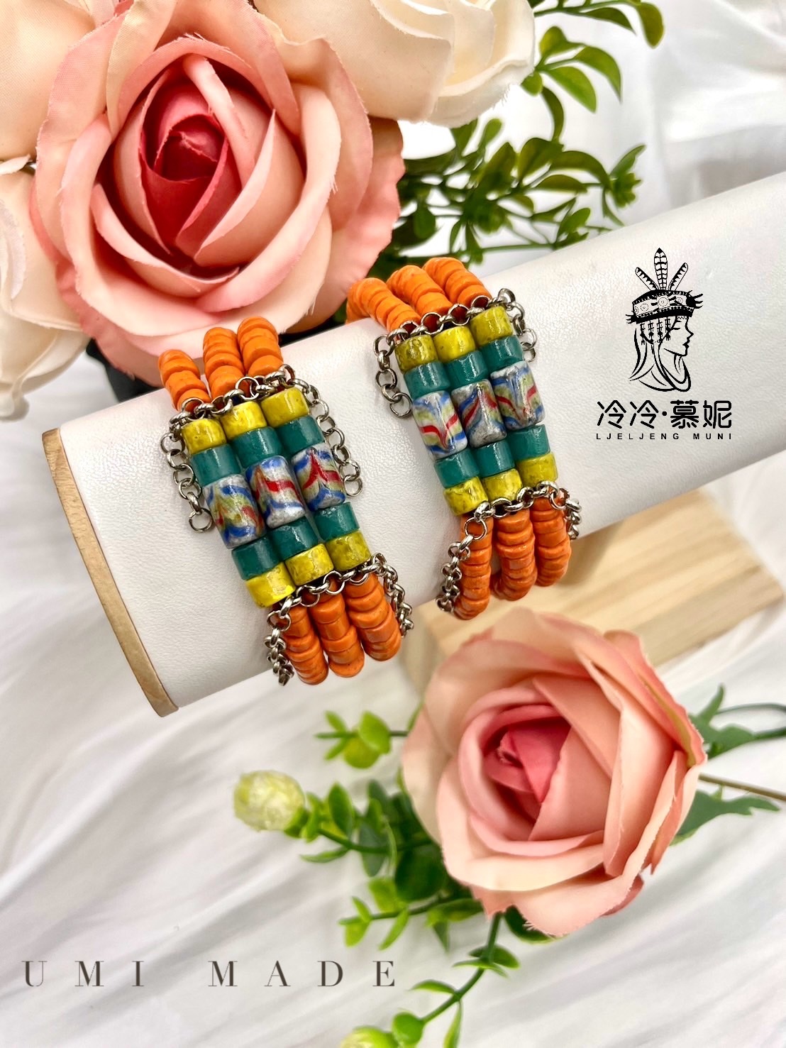 W-No.4貿易扁橘珠三排手鍊16cm