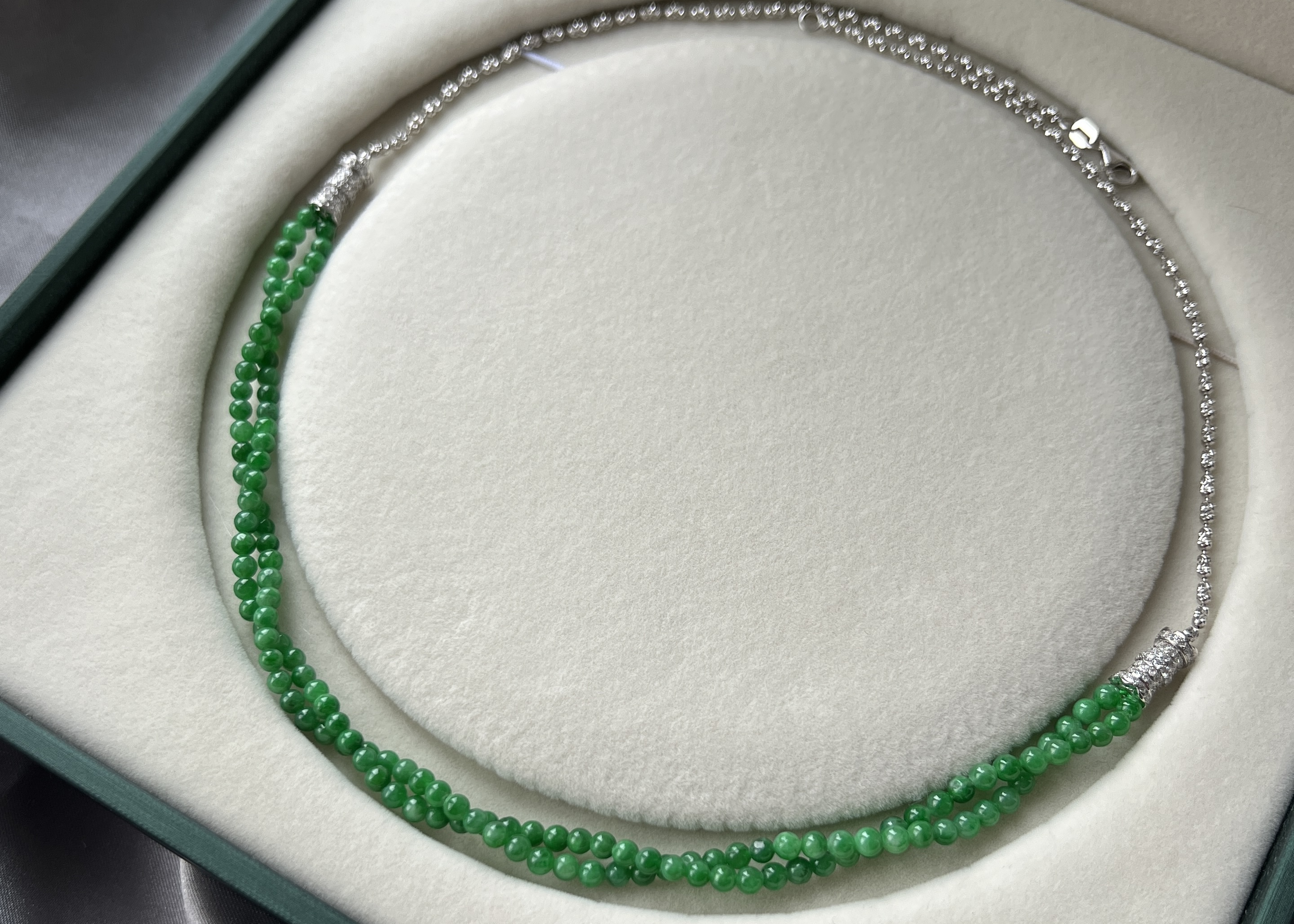 傳家珍藏級-真鑽鑲嵌極稀有陽綠珠長鍊18K