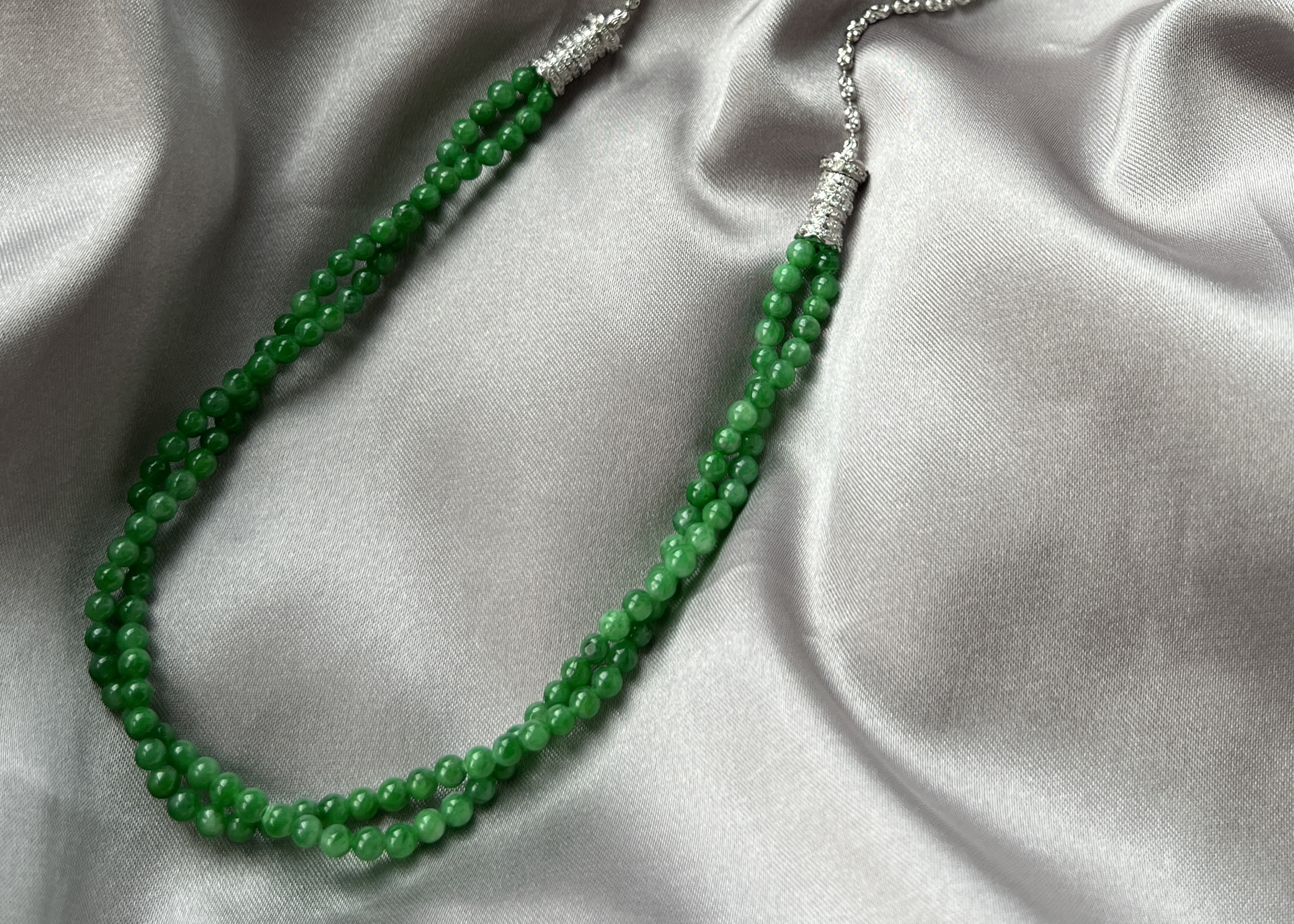 傳家珍藏級-真鑽鑲嵌極稀有陽綠珠長鍊18K