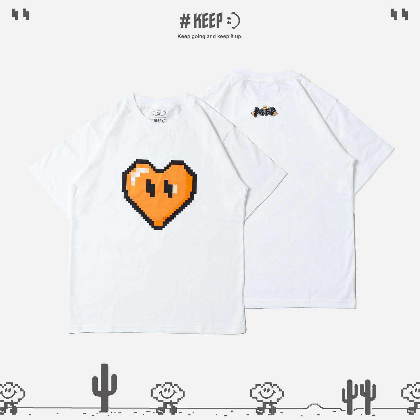 #KEEP PIXEL AUGUST HEART TEE 月份限定 八月橘 像素 8-bit 寬鬆 休閒 短袖 短T【KS234】