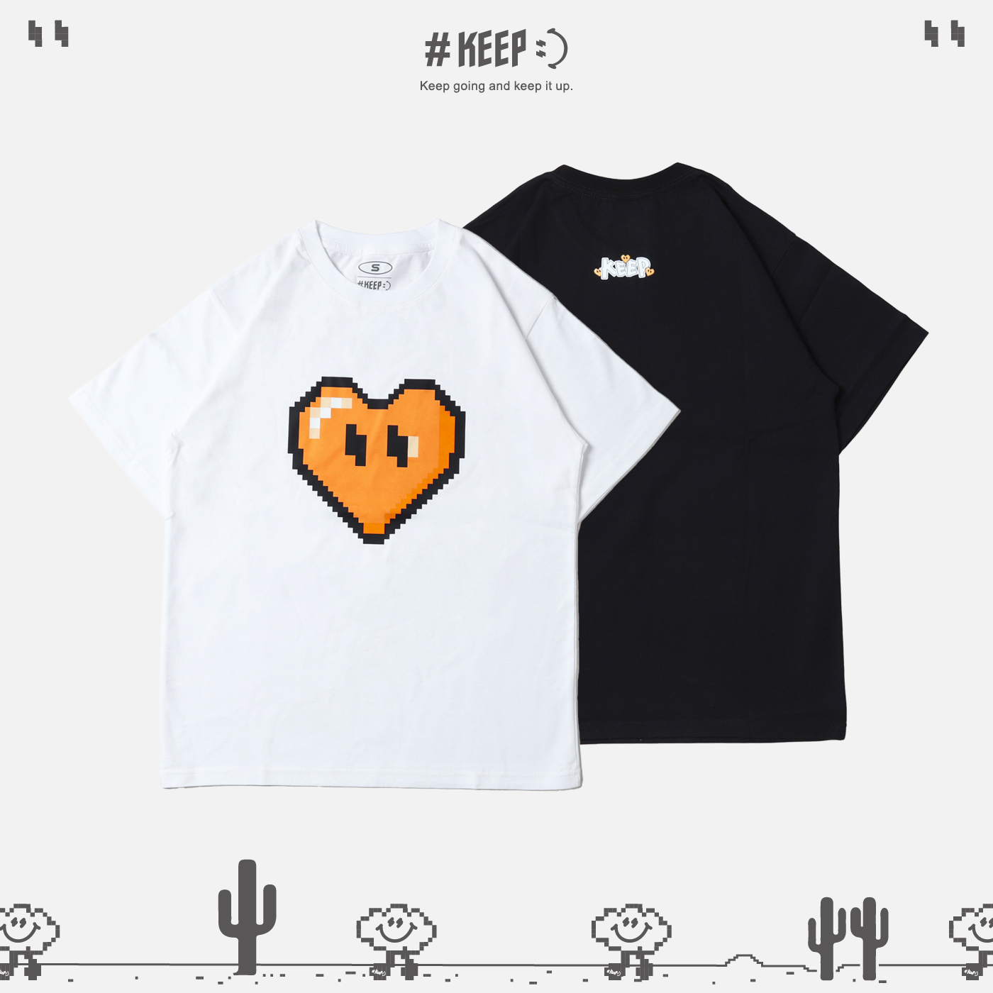 #KEEP PIXEL AUGUST HEART TEE 月份限定 八月橘 像素 8-bit 寬鬆 休閒 短袖 短T【KS234】