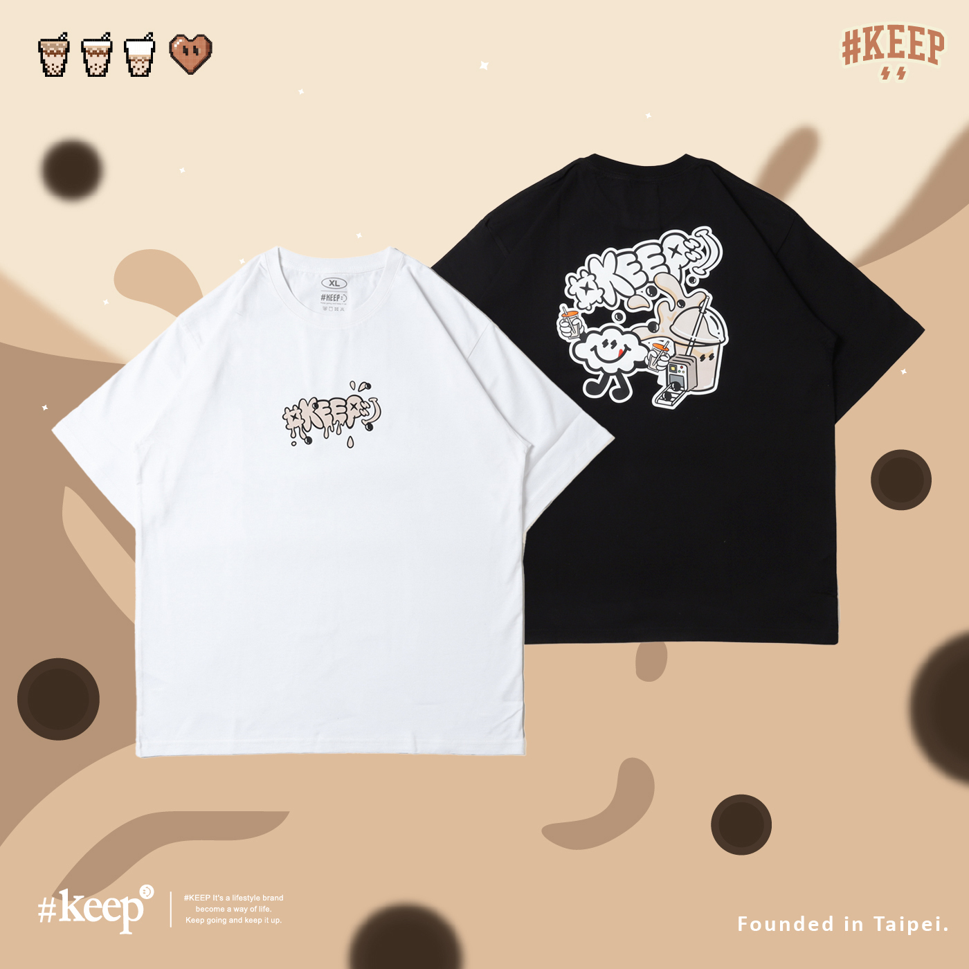 #KEEP BUBBLE TEA TEE 台灣限定 黑色 白色 珍珠奶茶 短TEE【KS235】