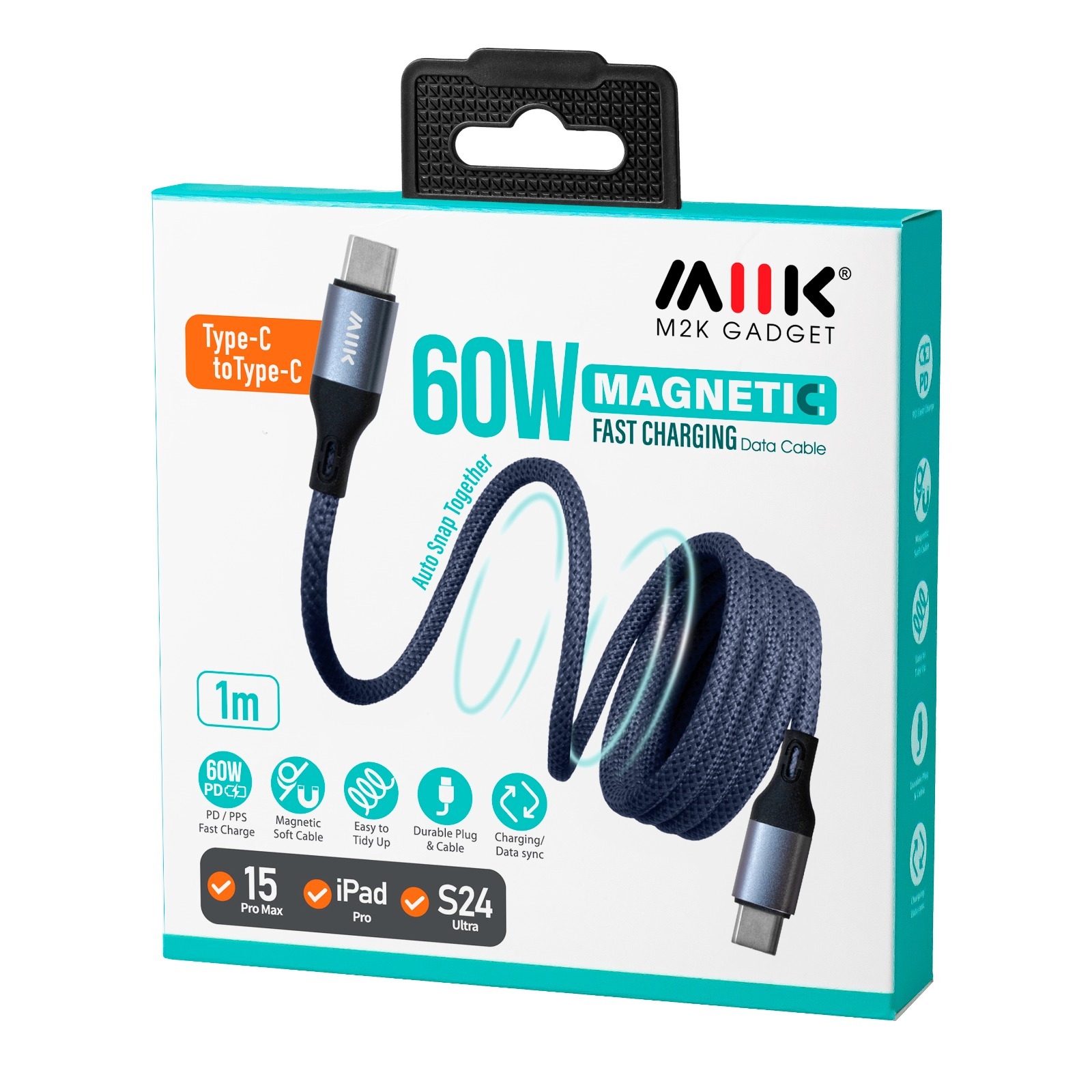 M2K 60W 磁吸線1M【Type-C to C 】- 灰藍色