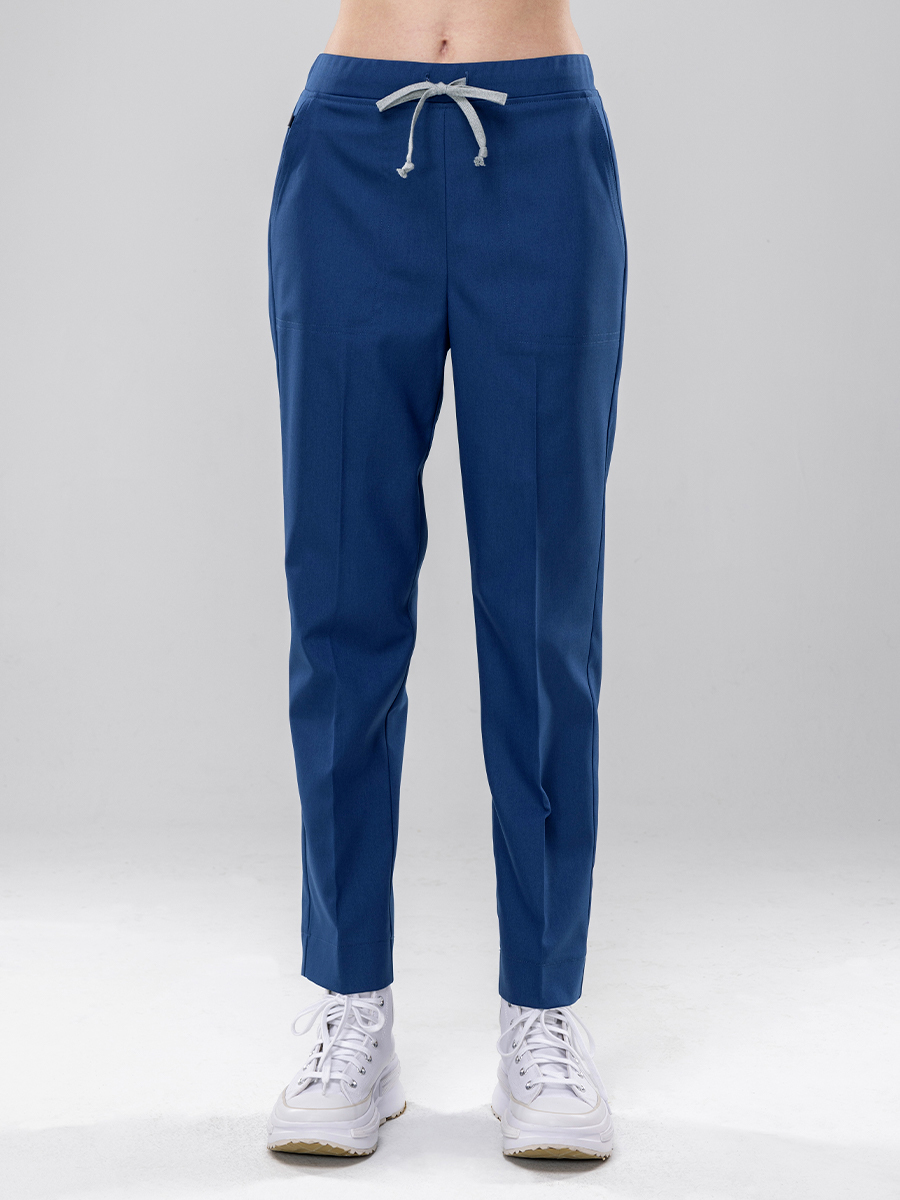 【 AB912-B7 】男女通用-鬆緊抽繩長褲-AB柔挺布-蔚海藍