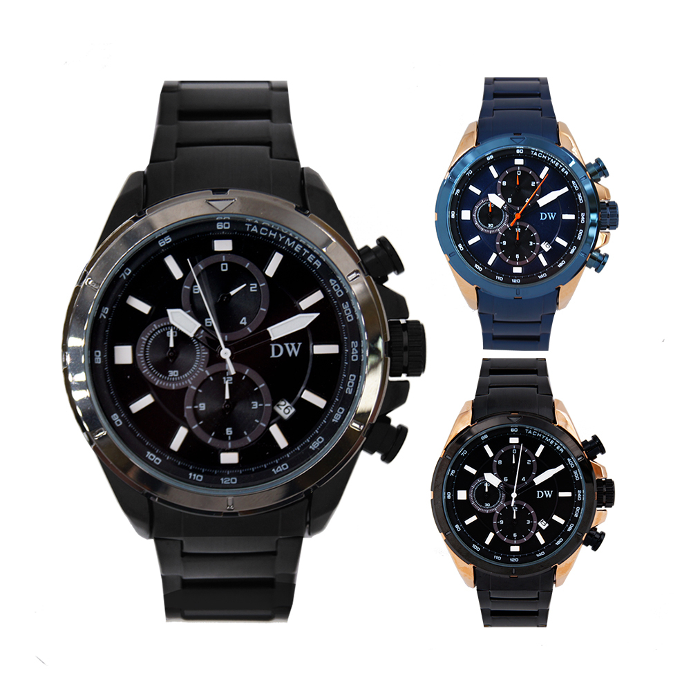 【DW 島武】D3226 簡約設計 真三眼計時 帶日期 不鏽鋼腕錶-