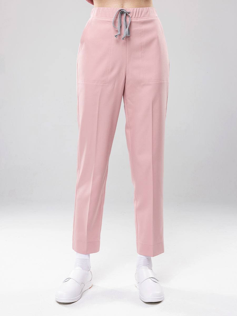 【 AB912-A2 】男女通用-鬆緊抽繩長褲-AB柔挺布-梅子粉