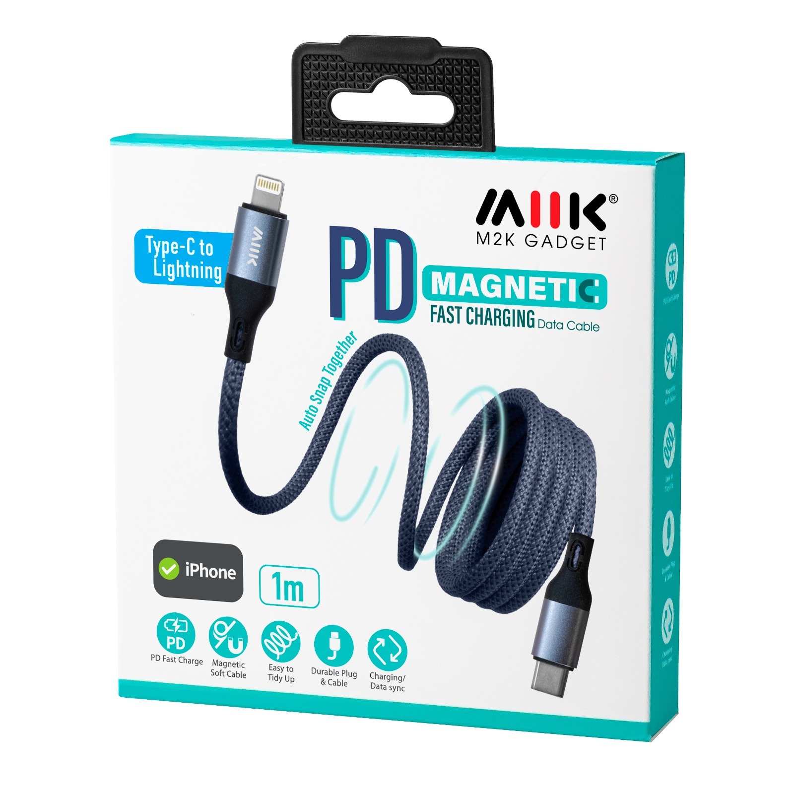M2K 27W 磁吸線1M【Type-C to Lightning】- 灰藍色
