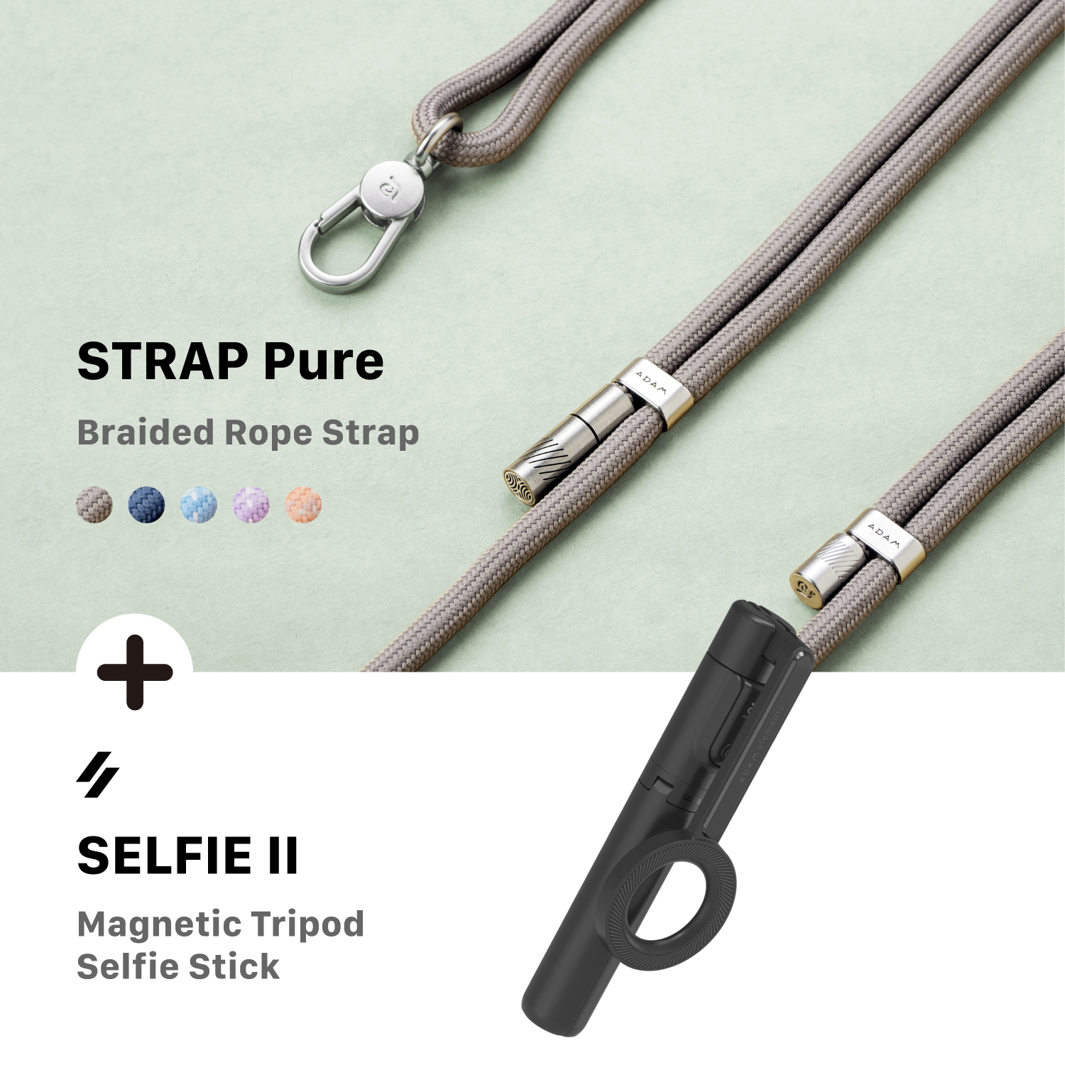 STRAP Pure Braided Rope Strap + SELFIE II Wireless Bluetooth Tripod Selfie Stick