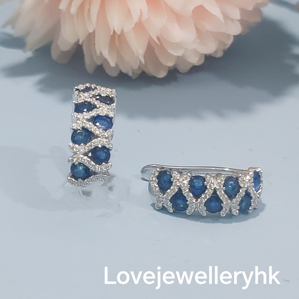 天然藍寶石型格耳環       GE033