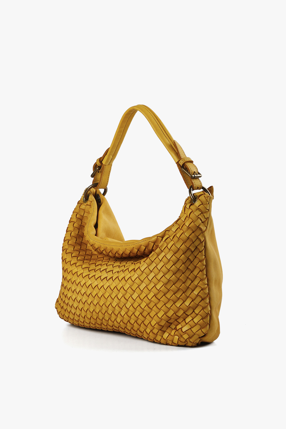Raffaella 中型編織肩背包 黃色