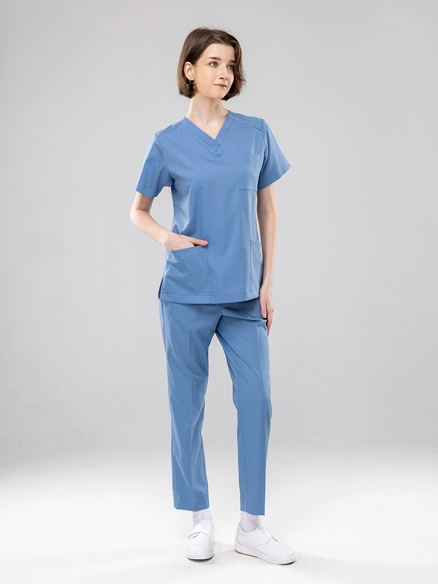 【 AB912-B5 】男女通用-鬆緊抽繩長褲-AB柔挺布-北歐藍