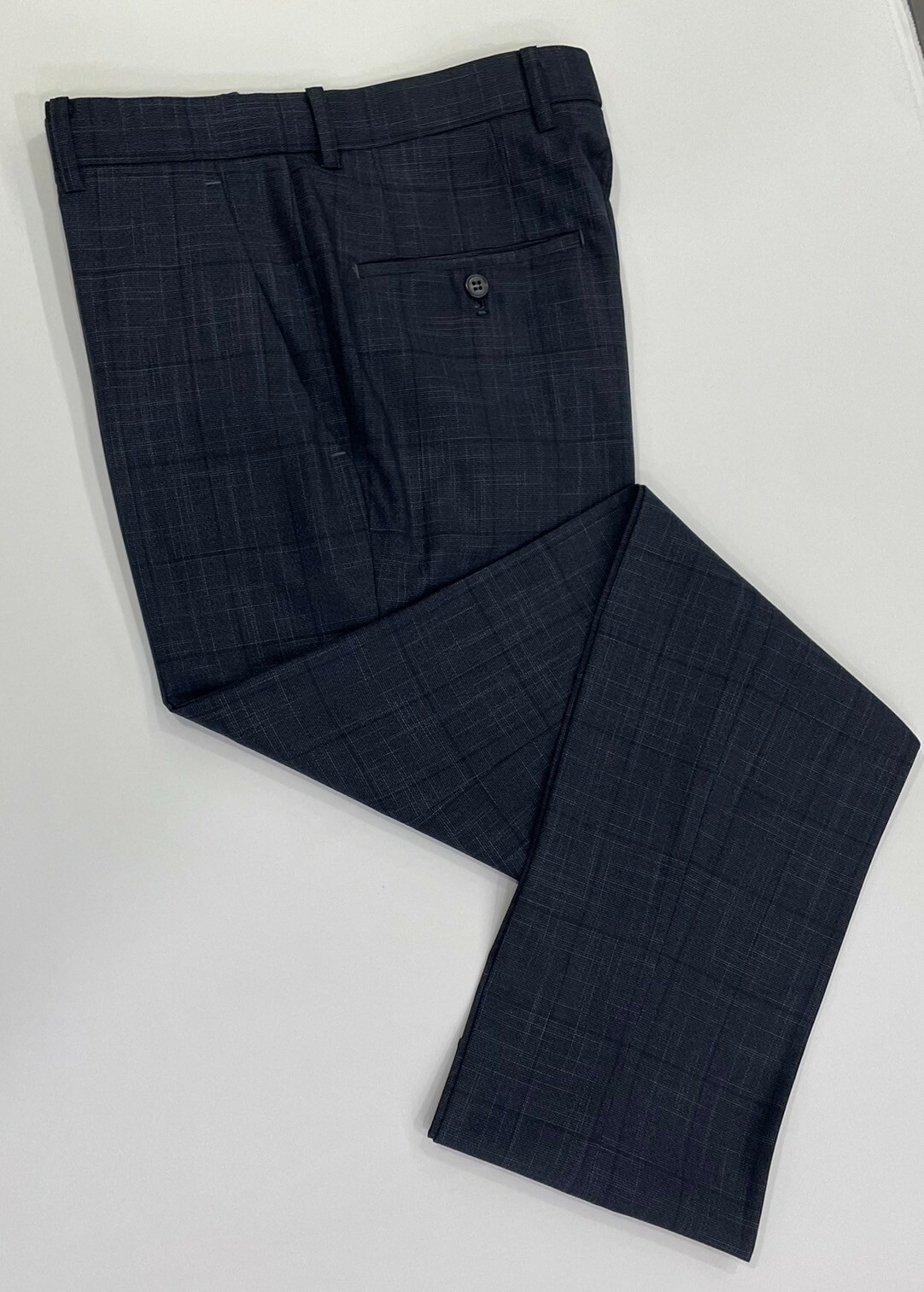 藍灰色窗格式格紋西裝褲01