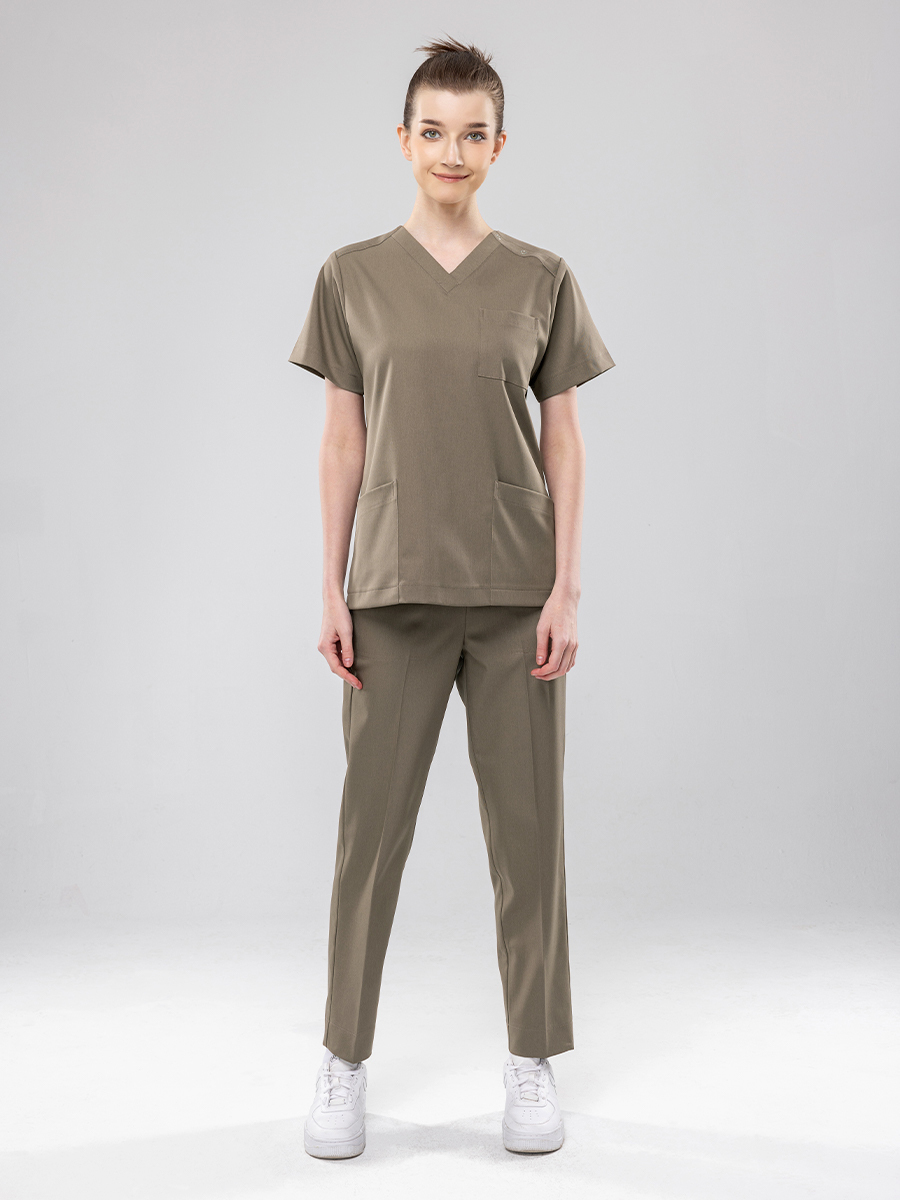 【 AB912-F8 】男女通用-鬆緊抽繩長褲-AB柔挺布-礦物棕