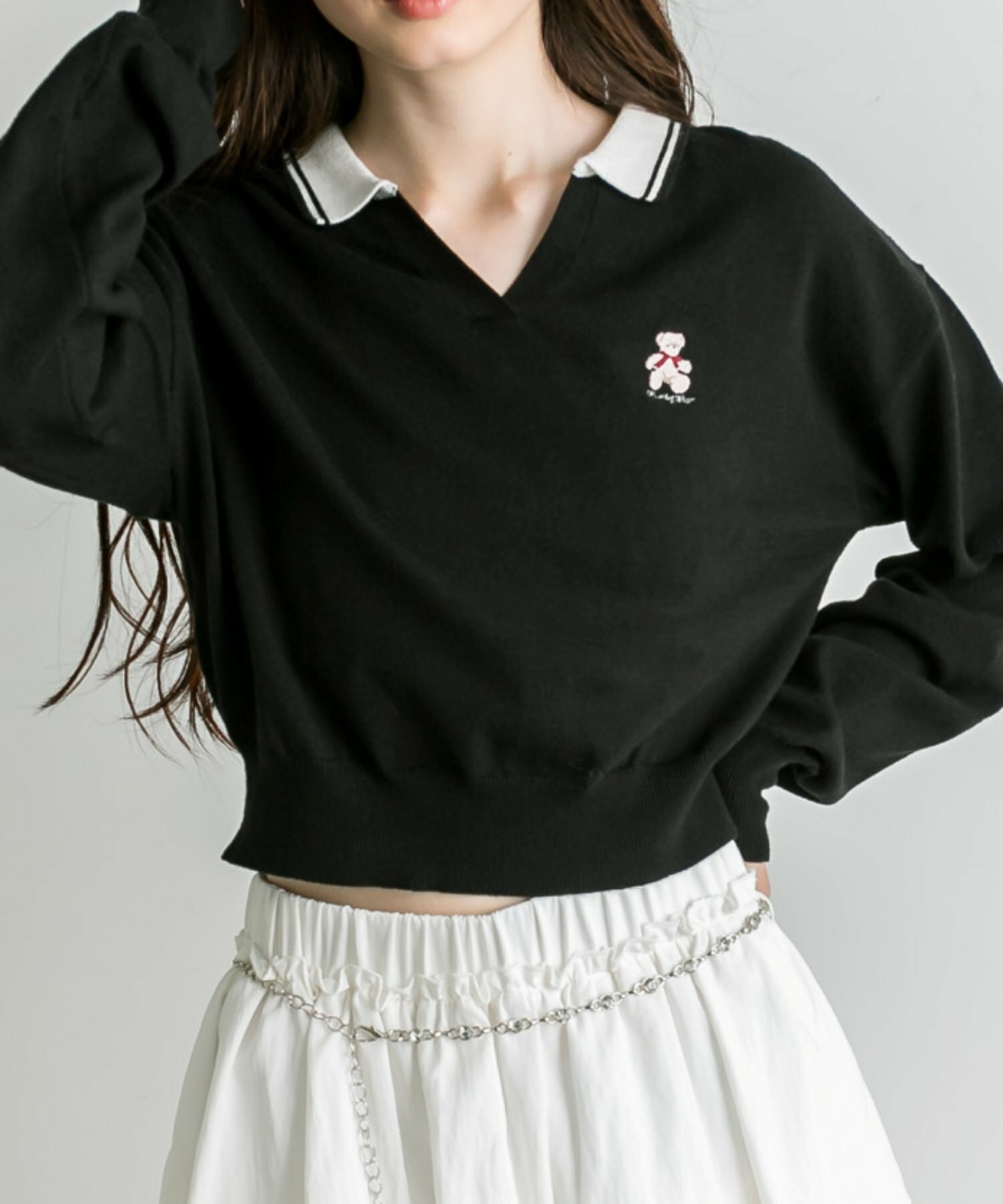 預購 - [預約 9 月] JP 小熊刺繡針織上衣