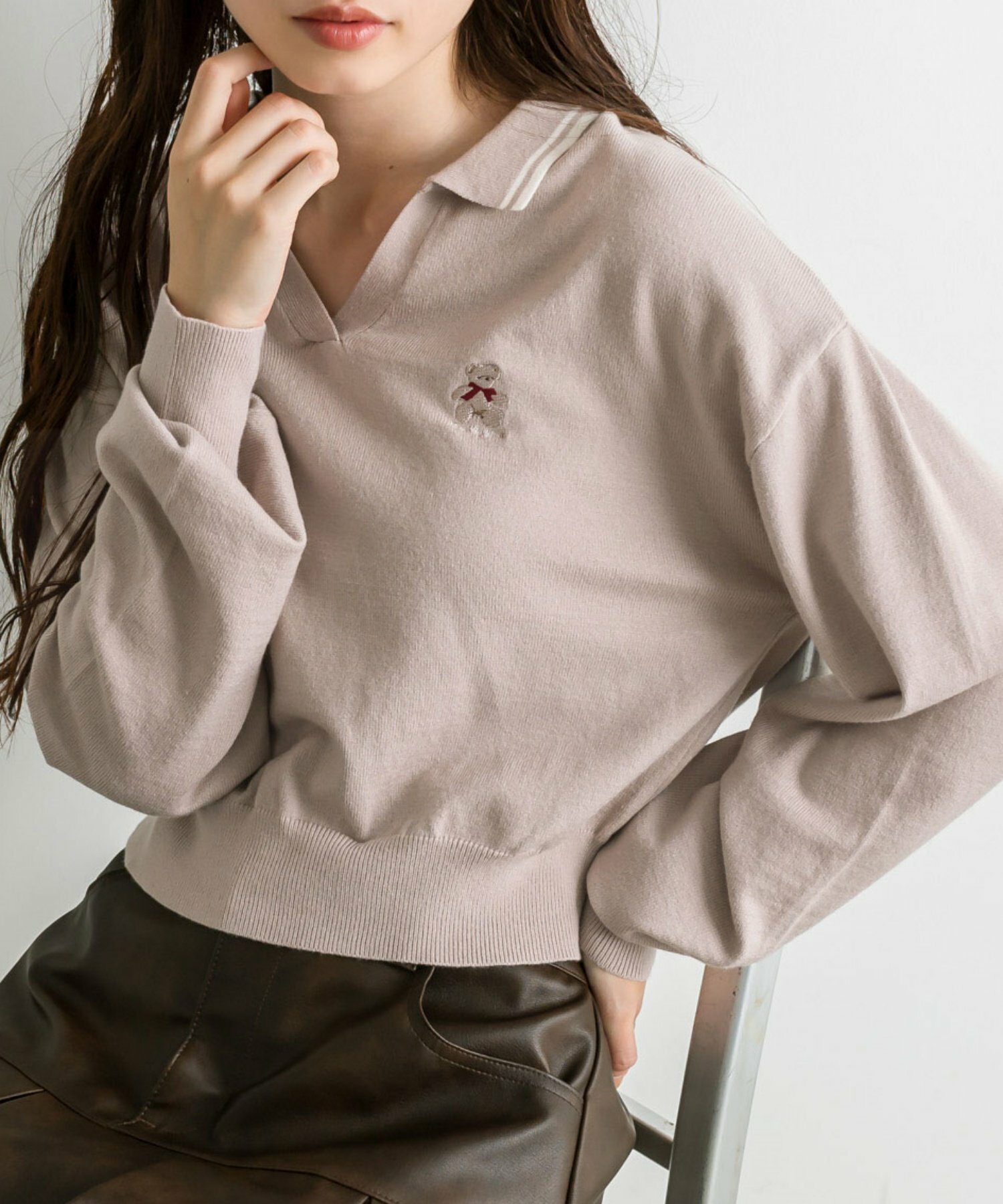 預購 - [預約 9 月] JP 小熊刺繡針織上衣