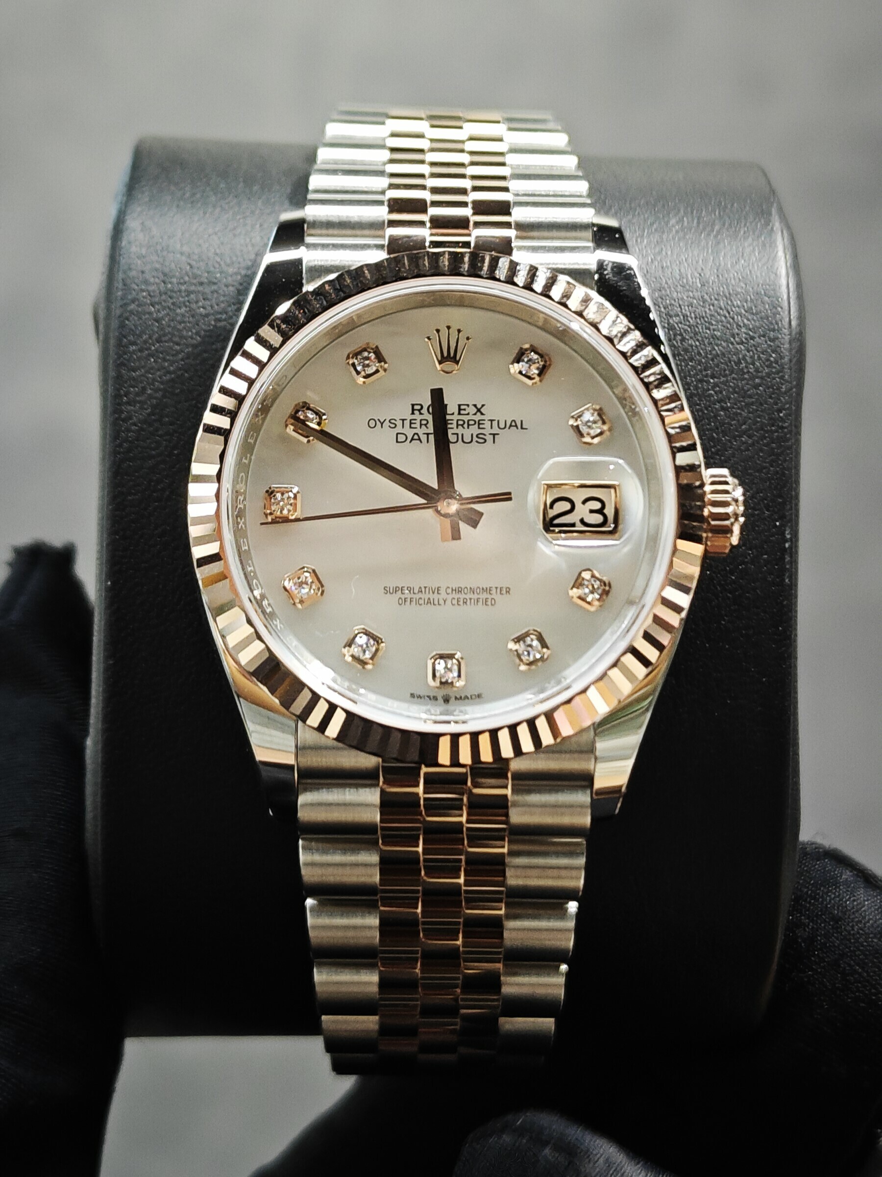 BRAND NEW ROLEX 126231 MOP DIAL WITH DIAMOND ROSE GOLD OYSTERSTEEL DATEJUST JUBILEE STRAP 36 MM